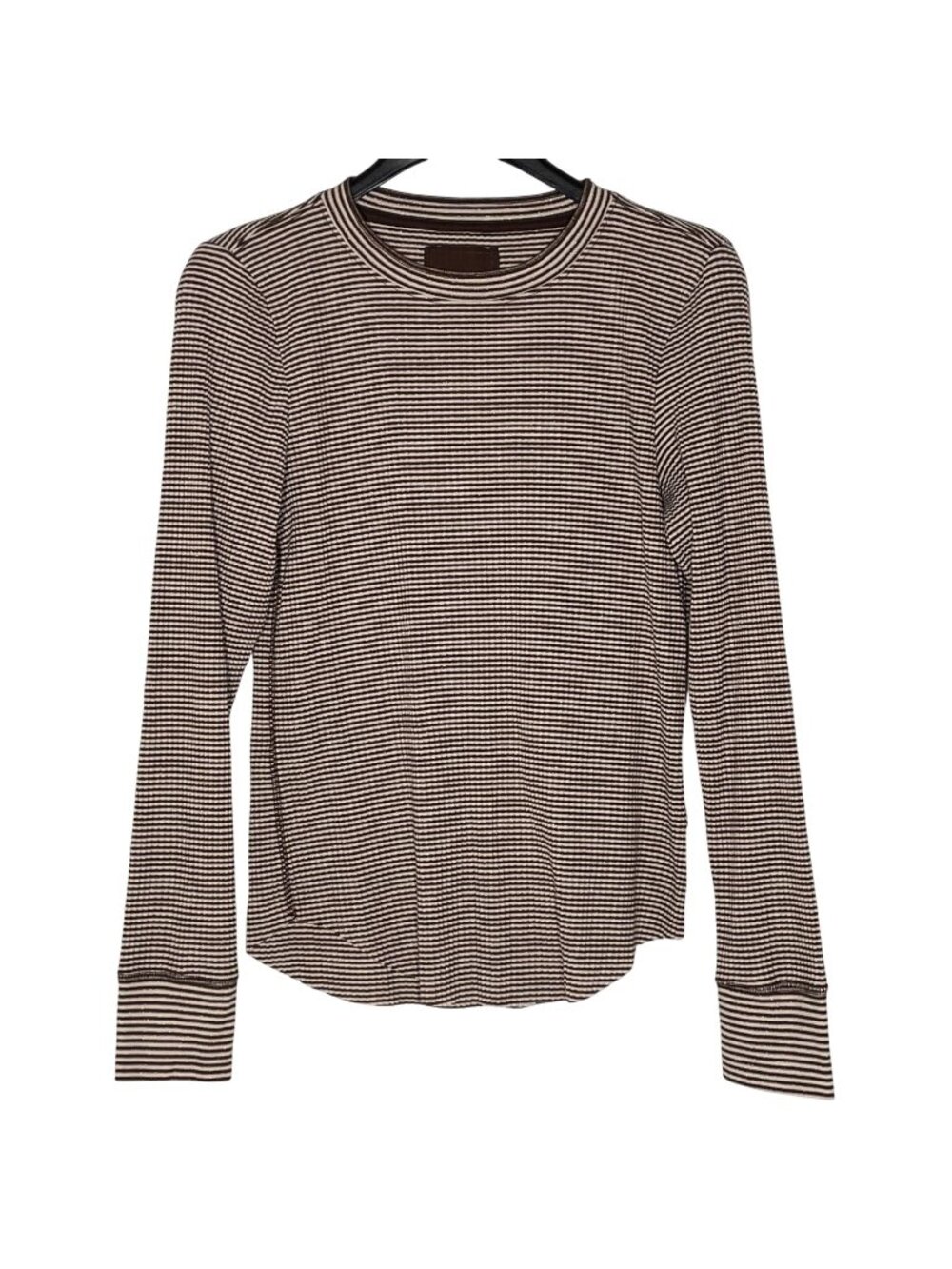 Aerie Waffle Knit Metallic Thermal Striped Stretch Top Sz LG Extra Long Sleeve
